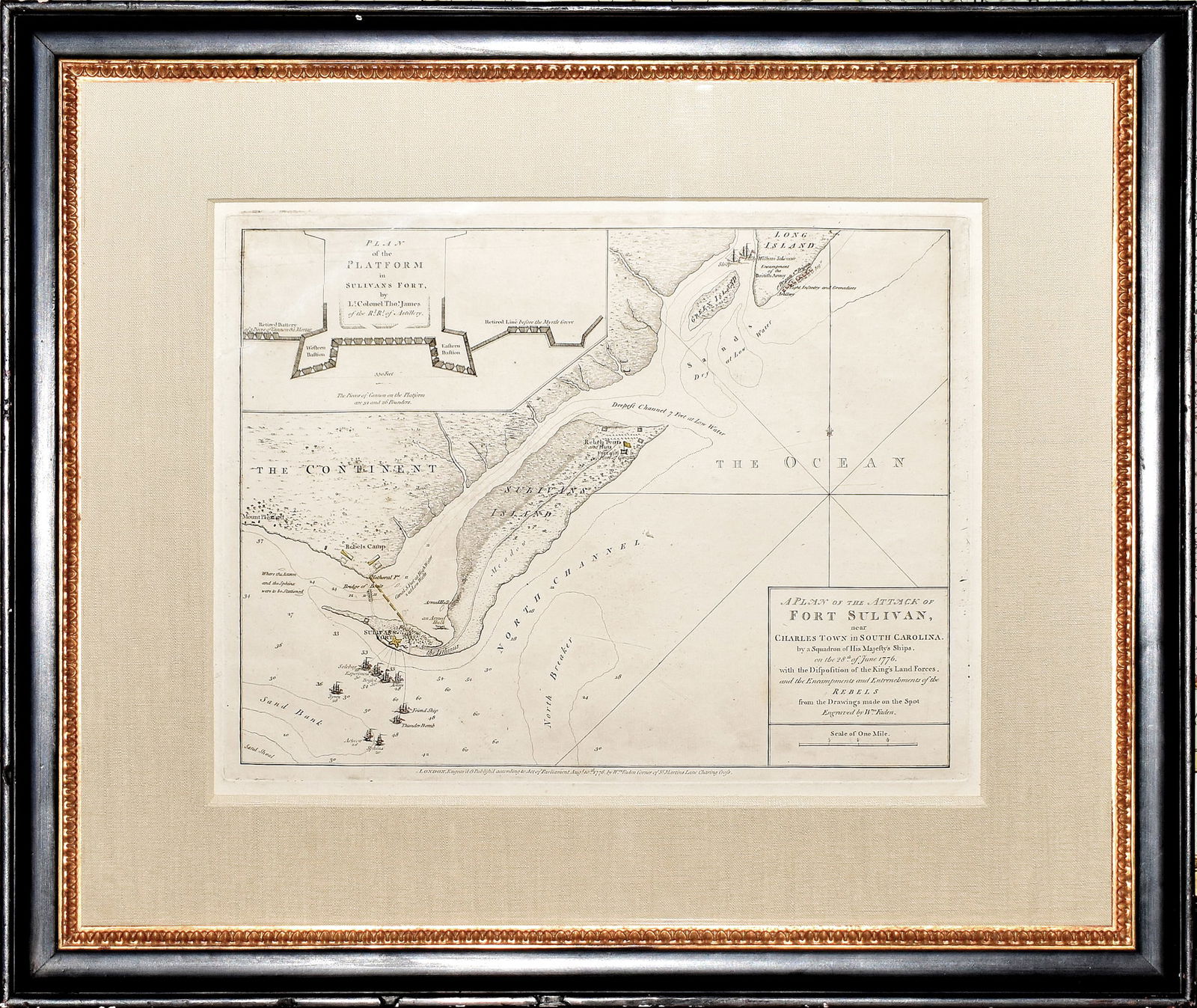 Faden's Plan of Attack of Fort Sullivan Near Charles Town depicting a critical altercation of the (1 of 1)