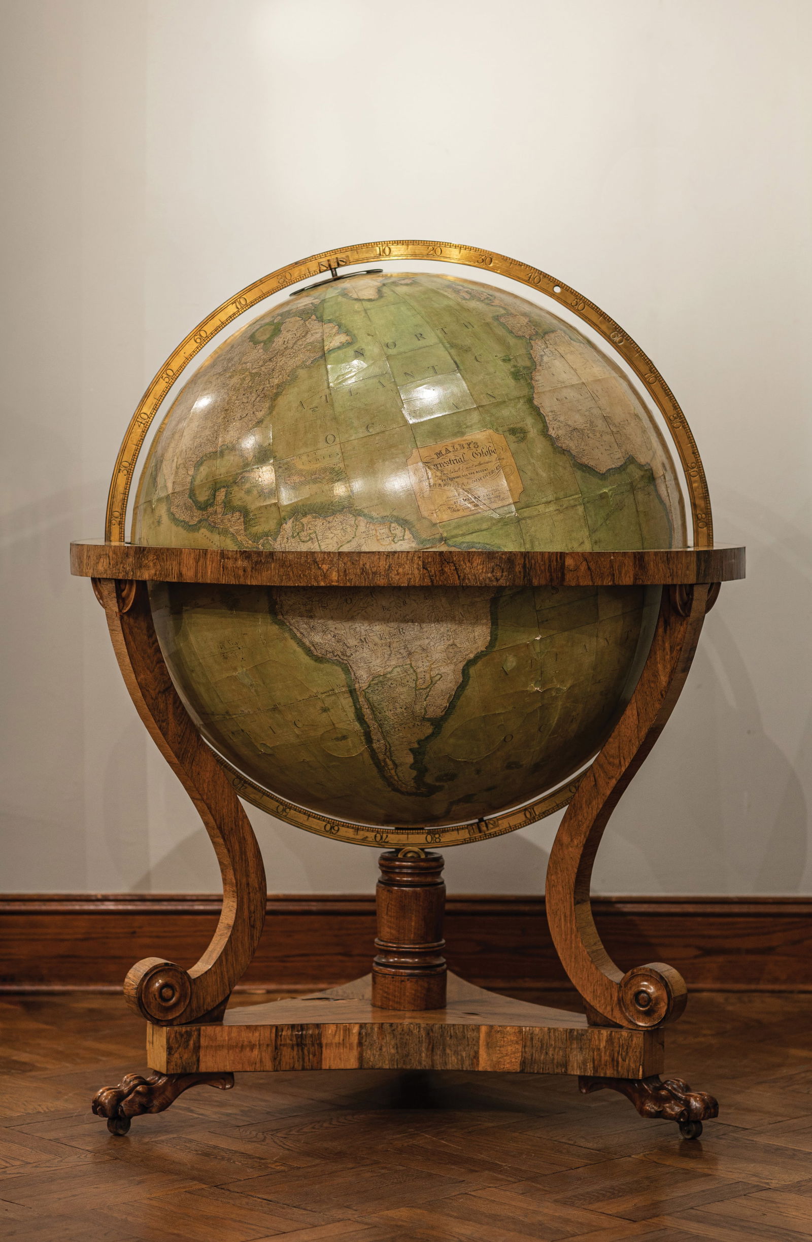 Malby & Son's Monumental Terrestrial globe, called the “Colossus Globe?? was manufactured by: MALBY and Son. Reissued by James WYLD (1812–1887). Malby’s terrestrial compiled from the latest & most authentic studies . The globe made up of two sets of 48 hand-colored engraved globe gores, wi