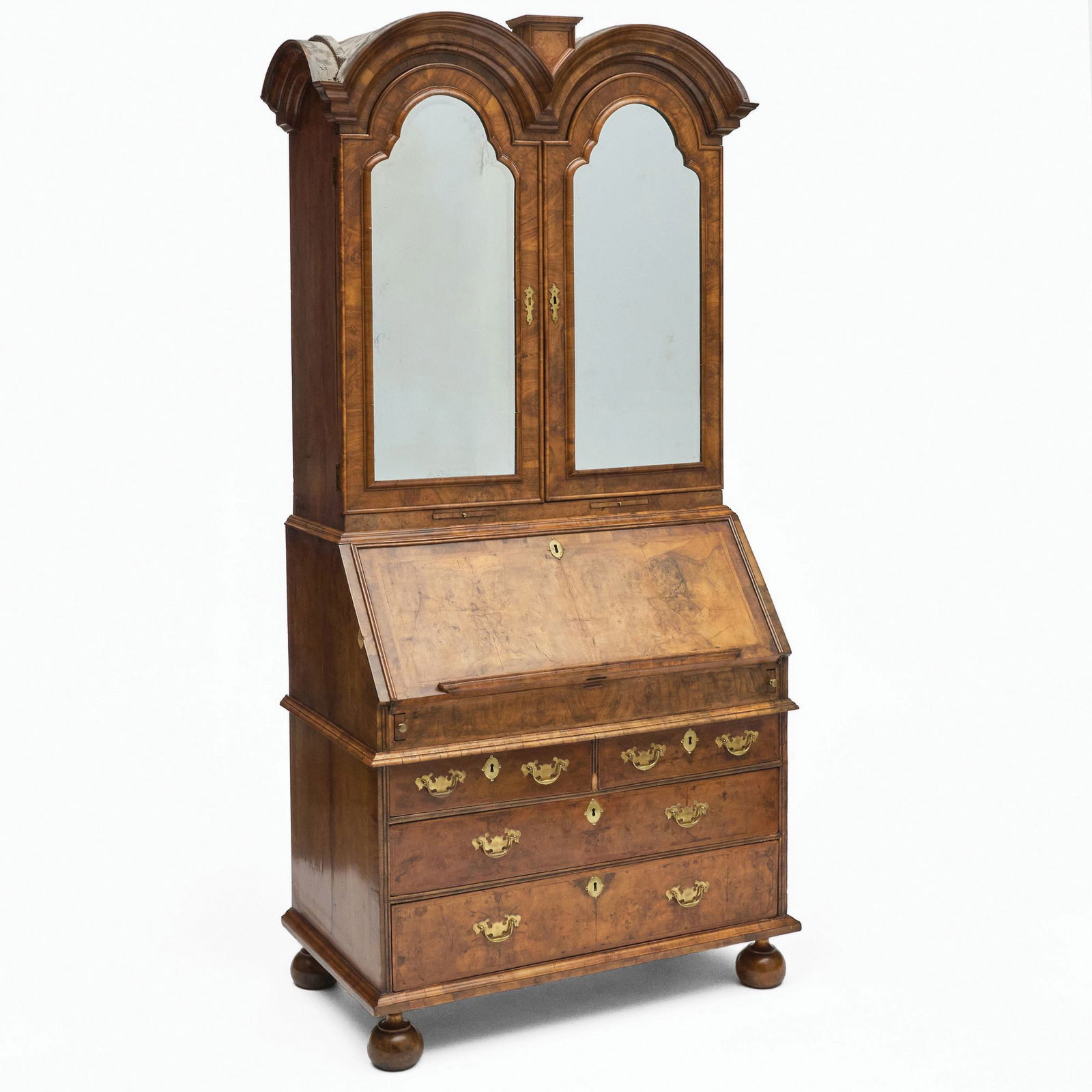 Queen Anne Crossbanded Walnut Bureau Cabinet (1 of 11)