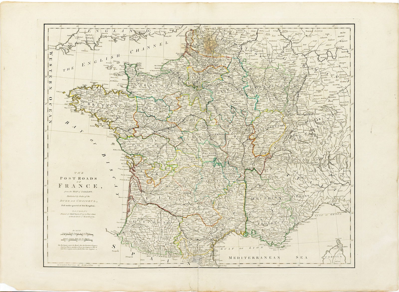 Kitchin / Jefferys Map of the Post Roads of France (1 of 1)