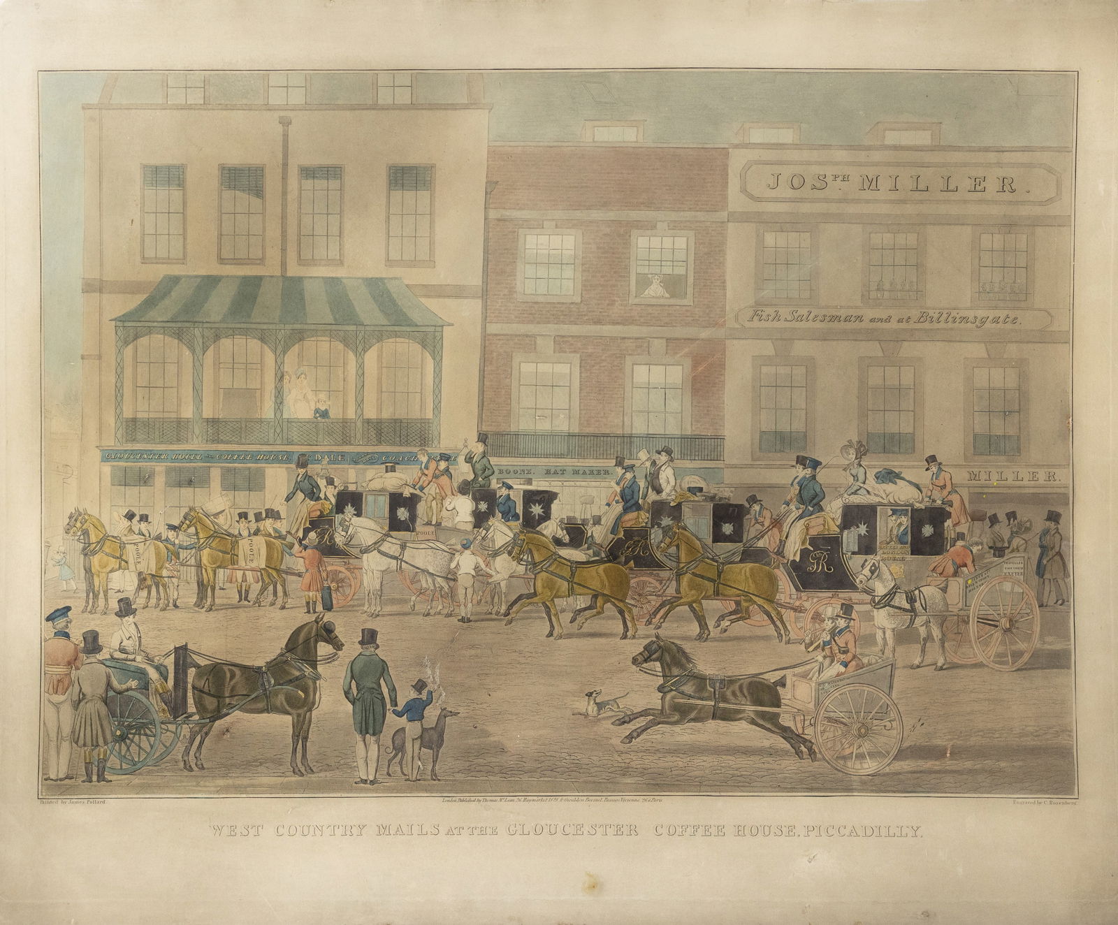 Pollard's London View of West Country Mails at the Gloucester Coffee House, Piccadilly (1 of 1)