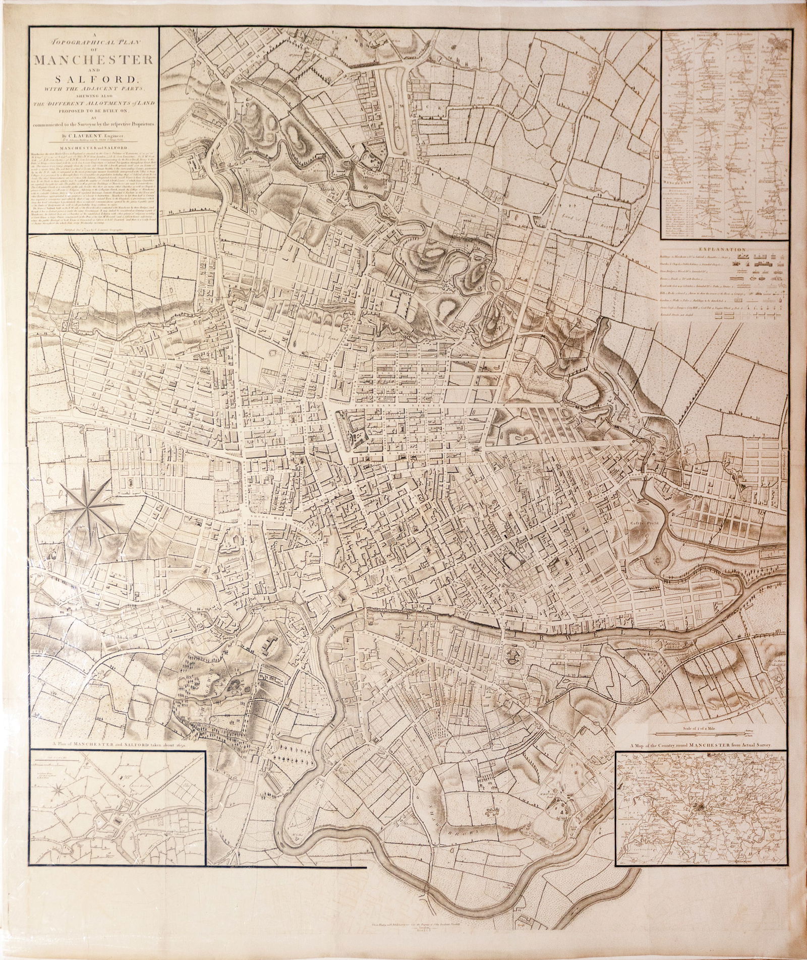 Laurent Engraved map of Manchester and Salford, UK (1 of 1)