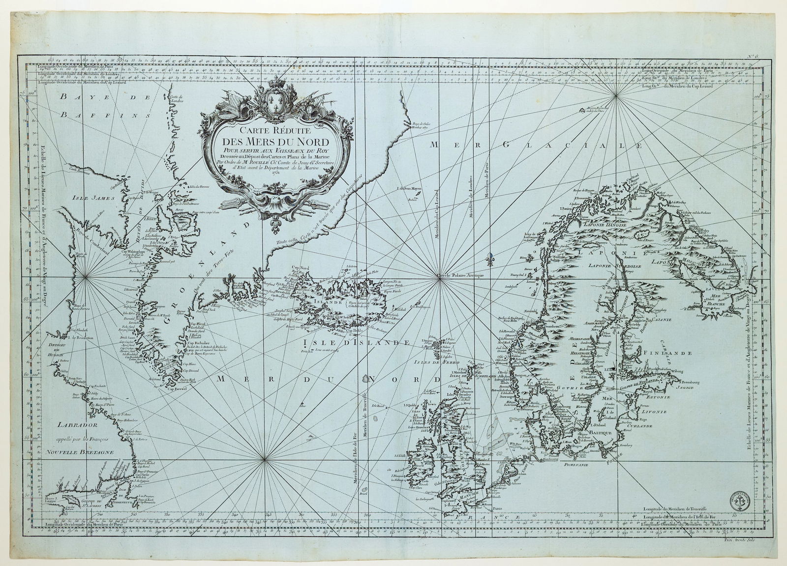 Rouille / Depot de la Marine Map of the North Atlantic on blue paper (1 of 1)