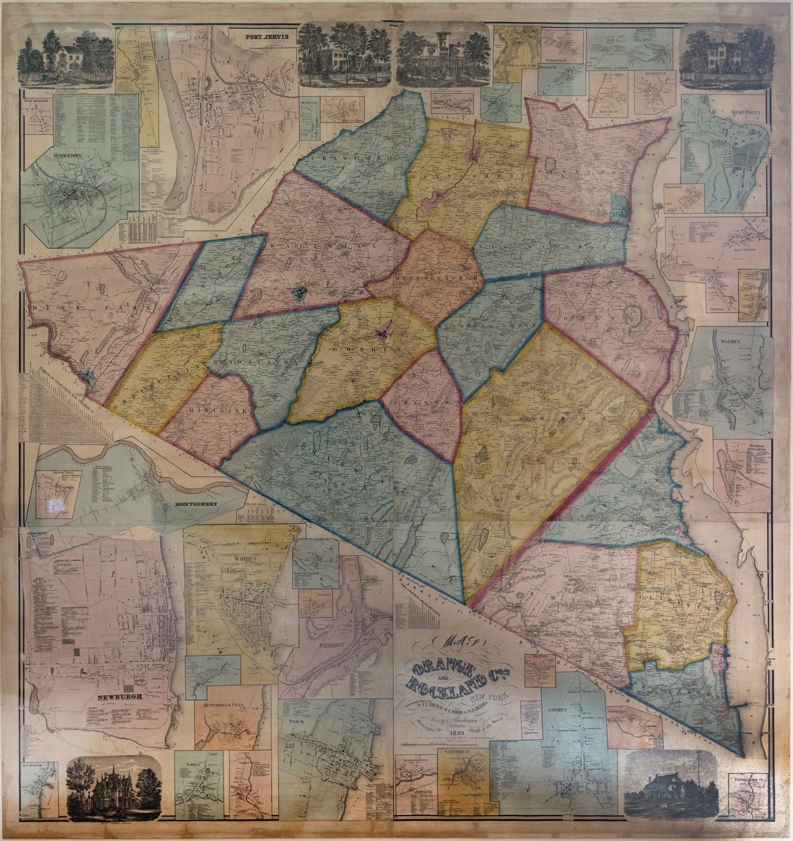 Lithographed Wall Map of Orange and Rockland Counties, New York (1 of 1)