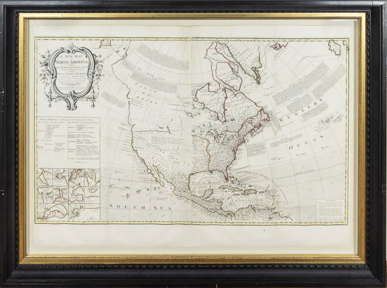 D'Anville's Large-scale 18th century 2-part Wall Map of the Americas: (AMERICAS) D'ANVILLE, Jean-Baptiste Bourguignon (1697-1782). [2 - Part Map of North and South America] A new map of North America: with the British, French, Spanish, Dutch & Danish dominions on that