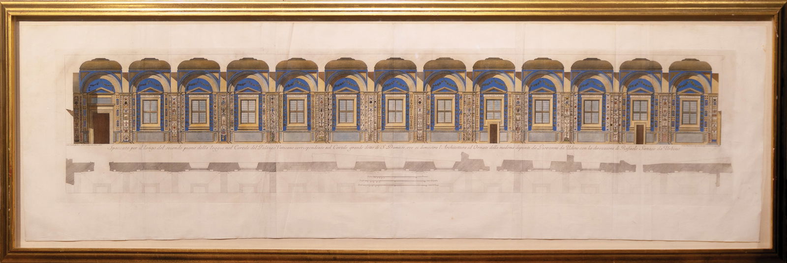 Rafael's Famous Vatican Loggia Architectual Plan: After Raffaello Sanzio d'Urbino, better known as "Raphael" (1483 - 1520). [Loggia Architectual Plan]. Spaccato per il longo del secondo piano della loggia nel Cortile del Palazzo Vaticano...