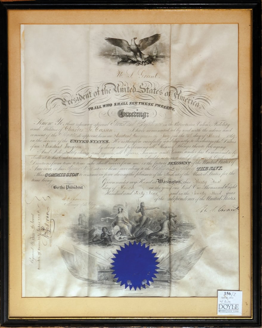 1869 document signed by president U.S. Grant, appointing Charles Cassin as an Assistant Surgeon in (1 of 1)