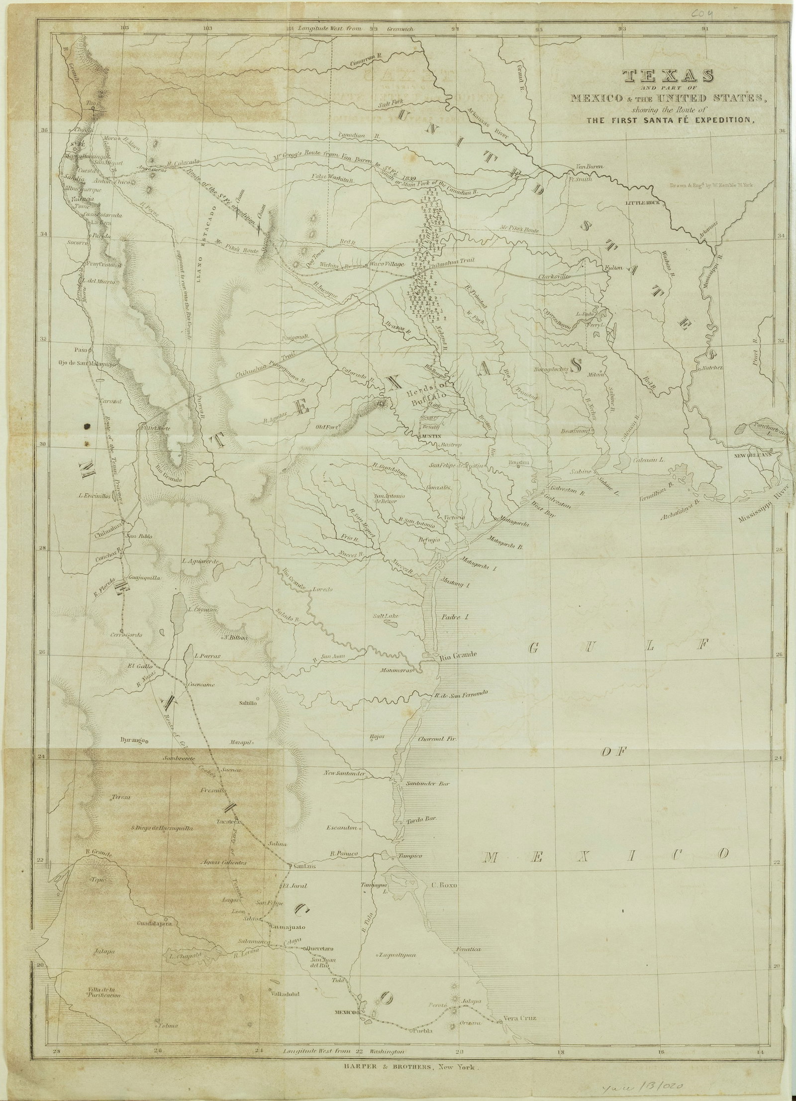 Kemble's Map of Texas and Part of Mexico & United States, Showing the Route of the First Santa Fe (1 of 1)