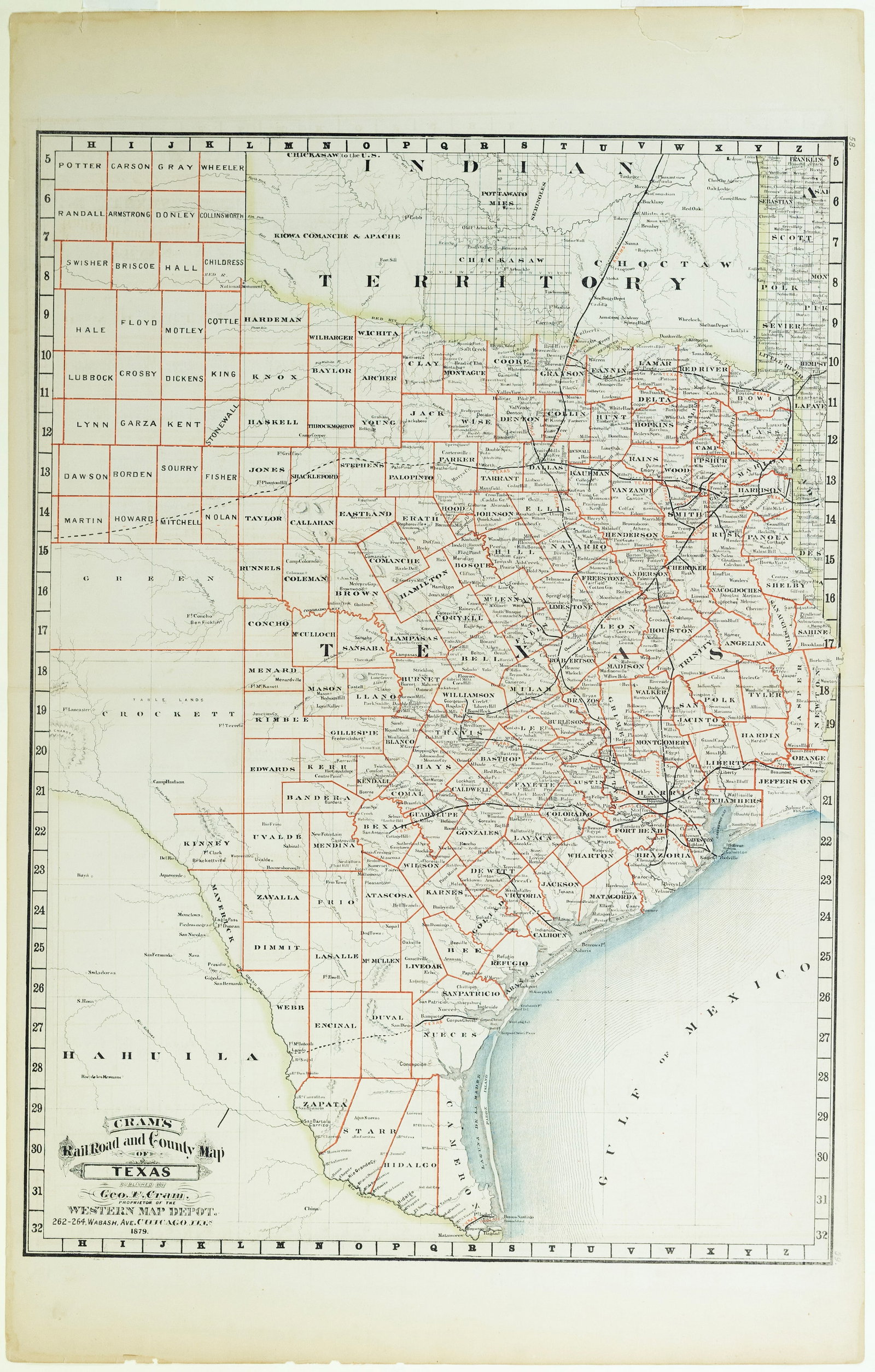 George Cram Lithographed Railroad Map of Texas (1 of 1)