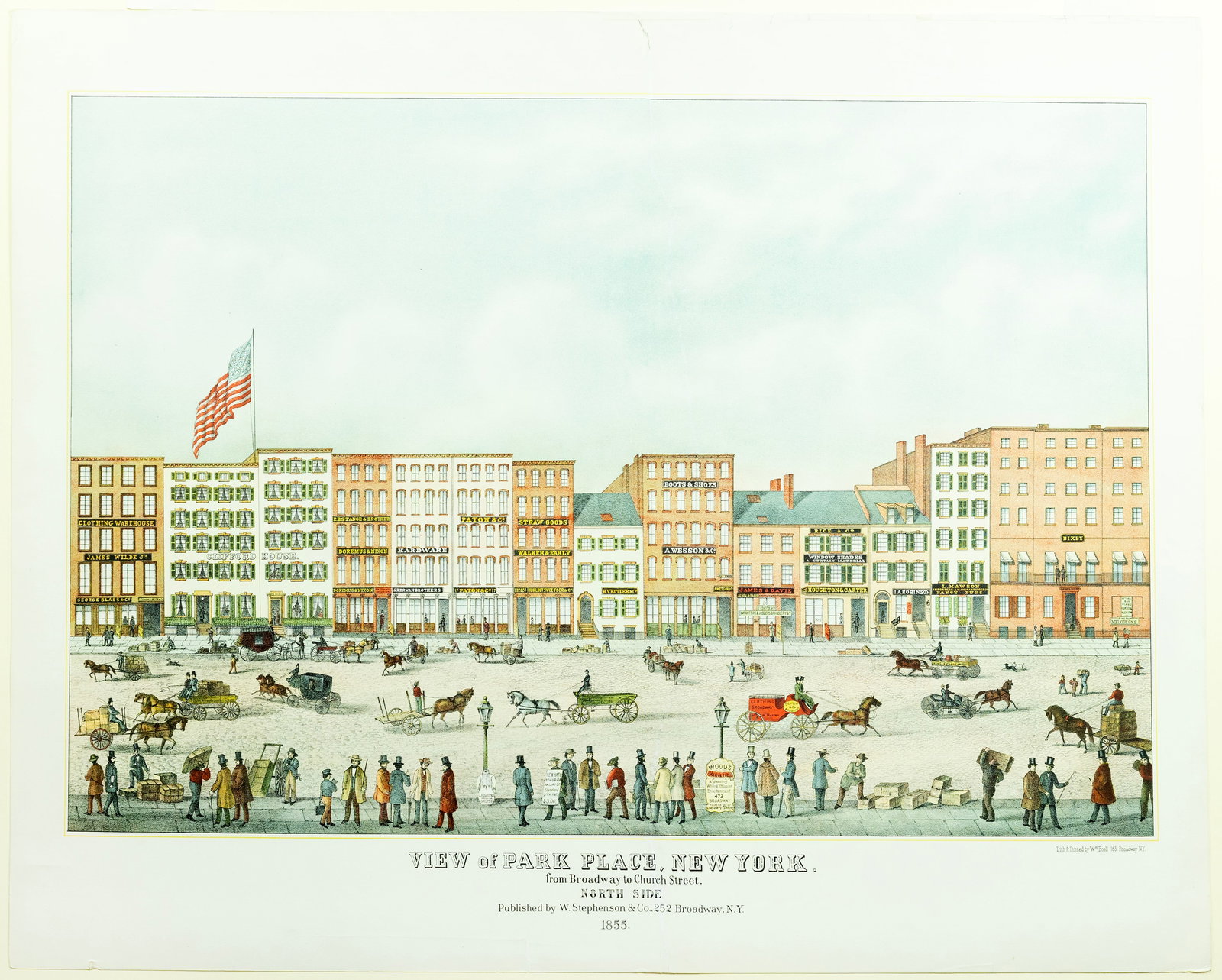Boell Lithograph of New York showing Park Place from Broadway to Church Street, Northside (1 of 1)