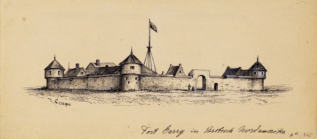 Rudolf Cronau Pencil Drawing of Fort Garry in Canada (1 of 1)
