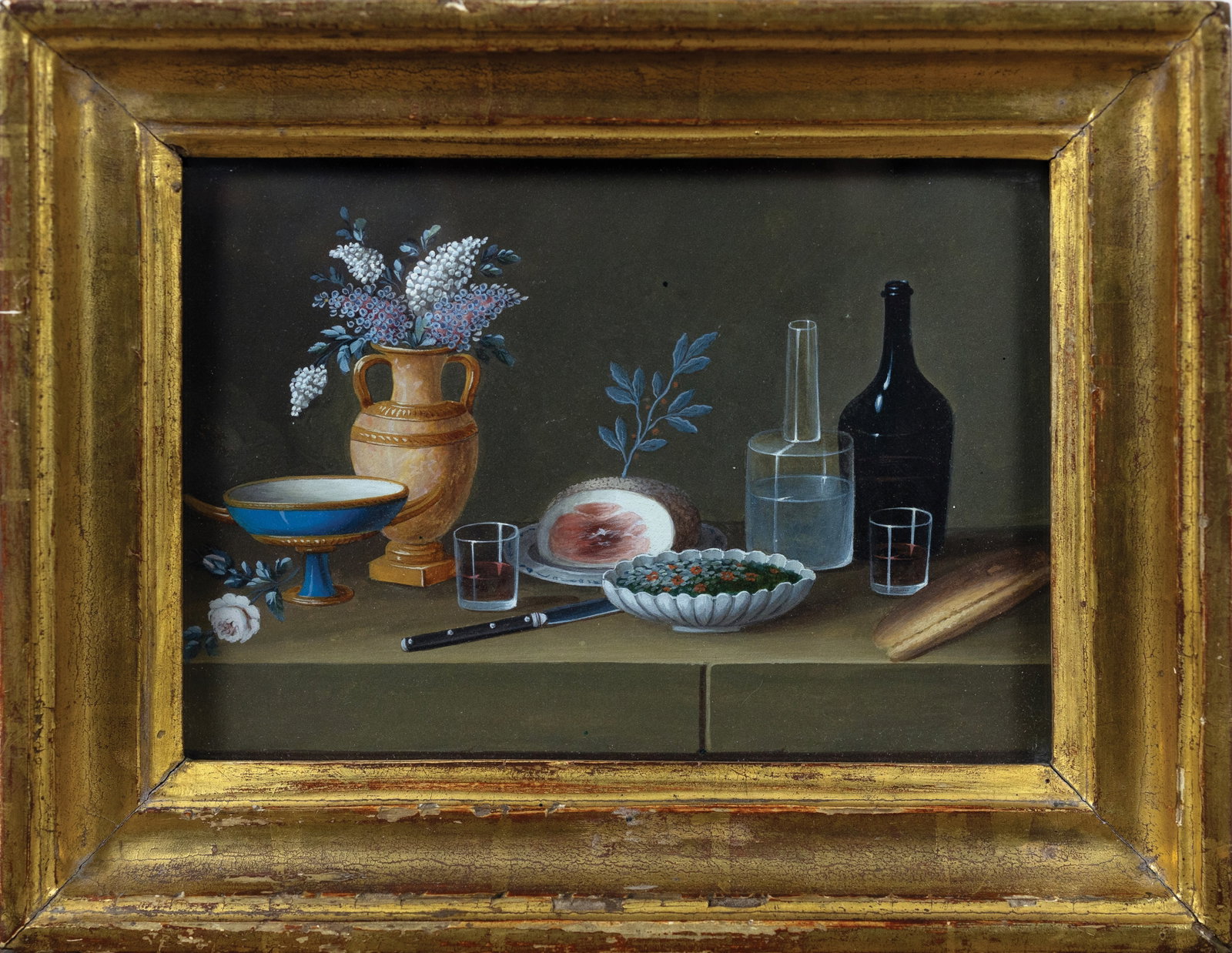 Feyerabend Dit LeLong Watercolor Still-Life - Blue Vase, Ham, Wine and Water Carafes (1 of 1)