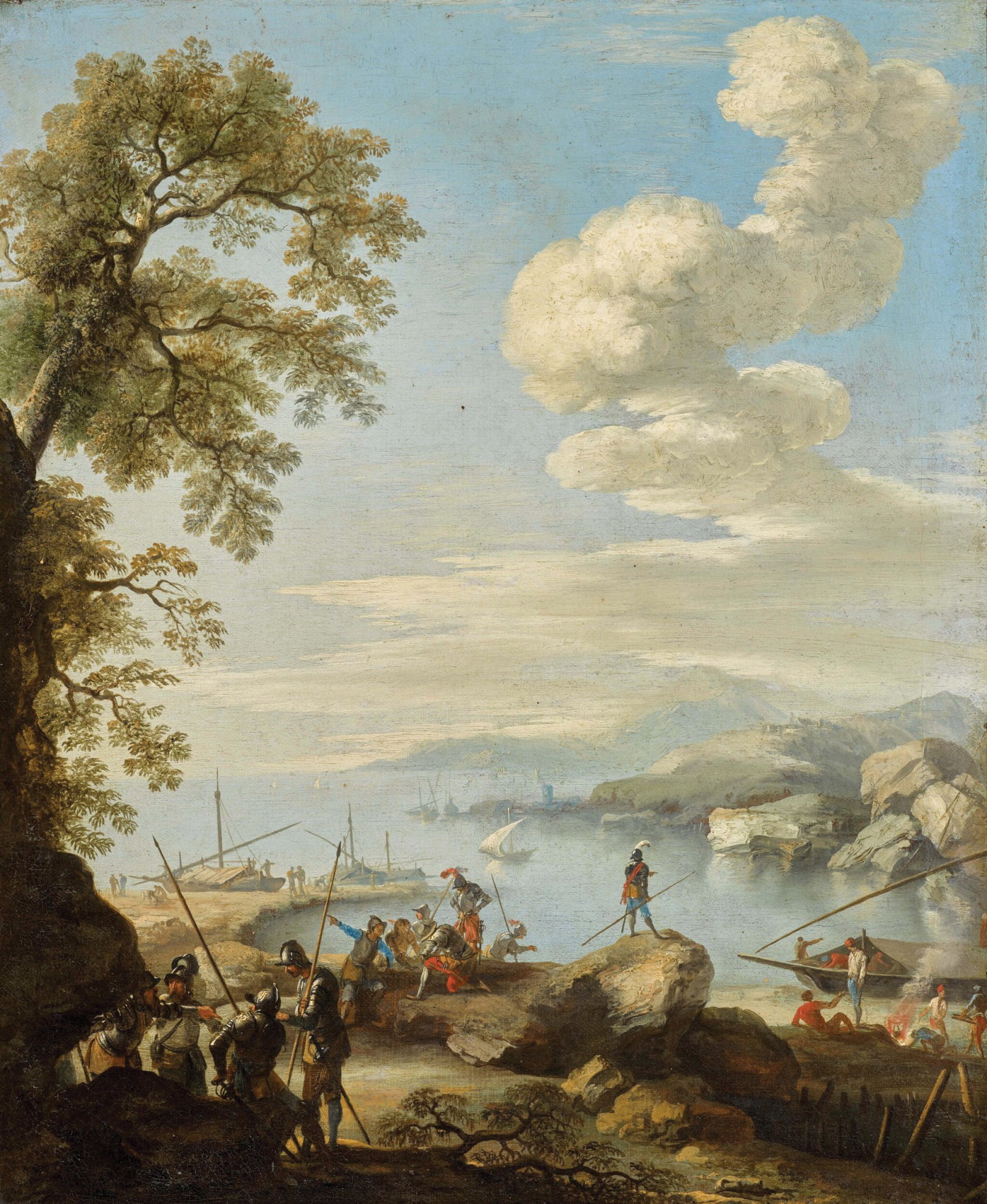 Salvator Rosa Oil on canvas of A Coastal Landscape with Soldiers Resting and Conversing (1 of 2)