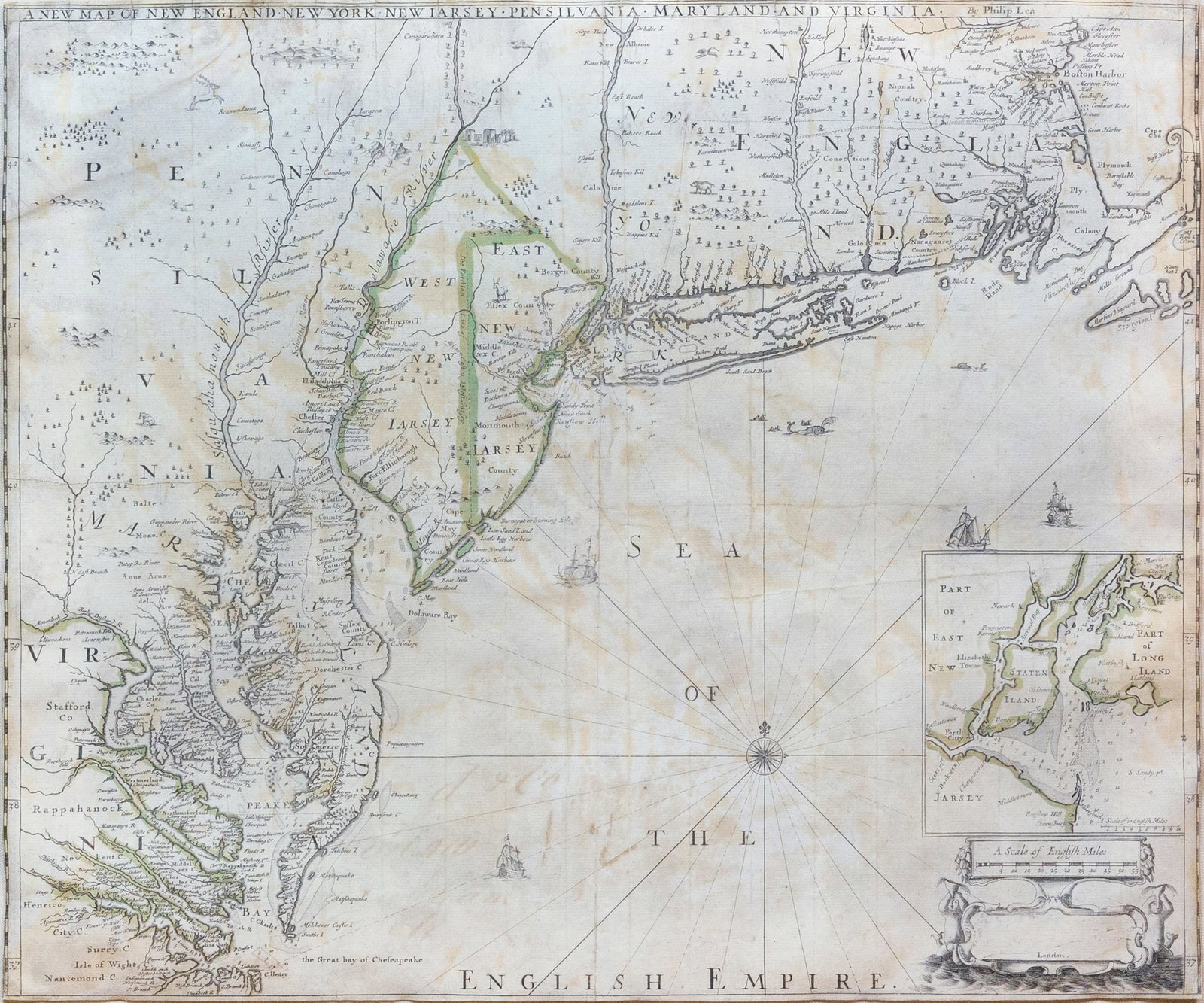 Philip Lea's A New Map of New England - 3rd State (1 of 3)