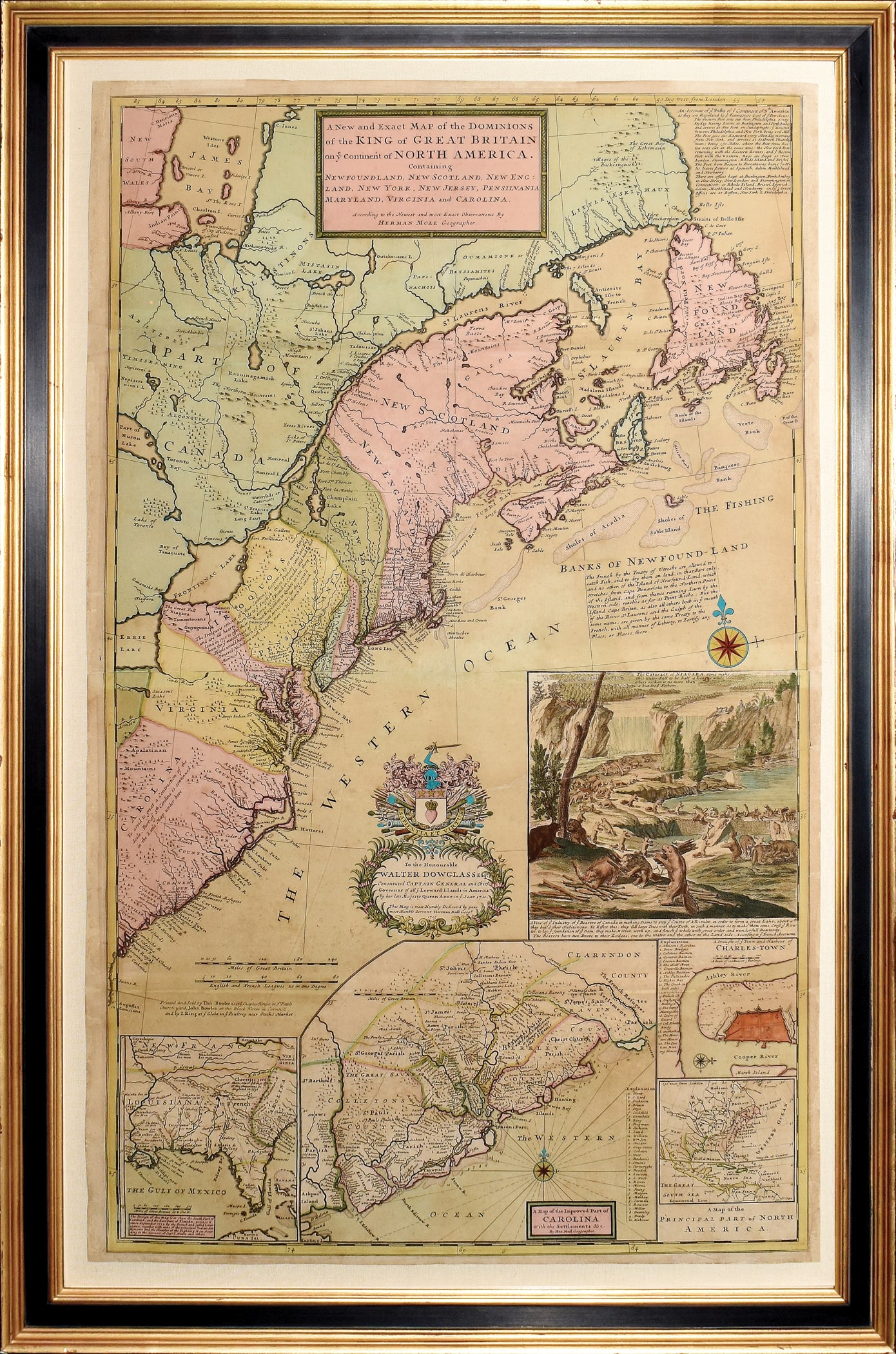 Herman Moll's Famous Beaver Map of North America, 1715: MOLL, Herman (1654-1732). A New and exact Map of the Dominions of the King of Great Britain on ye Continent of North America... Engraved map with original hand color. London: Printed and sold by Tho. 
