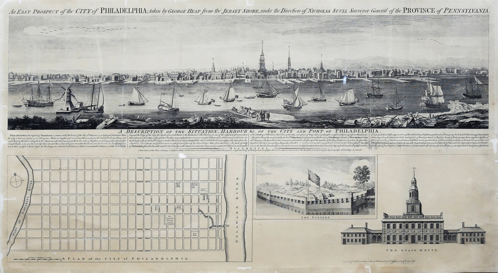 Scull & Heap's An East Prospect of the City of Philadelphia, 1756 - the finest view of an American (1 of 2)