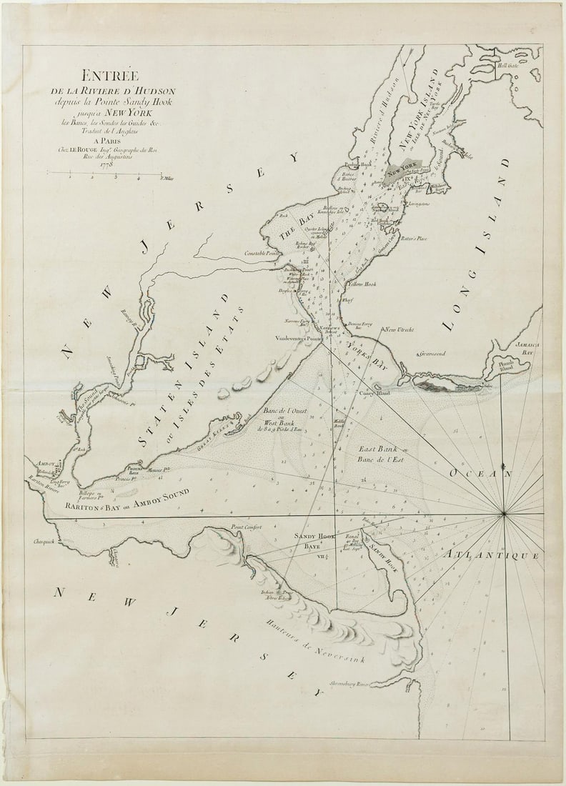 Le Rouge's Rare French edition of Saye & Bennett's chart of the area around New York Harbor and Long (1 of 1)