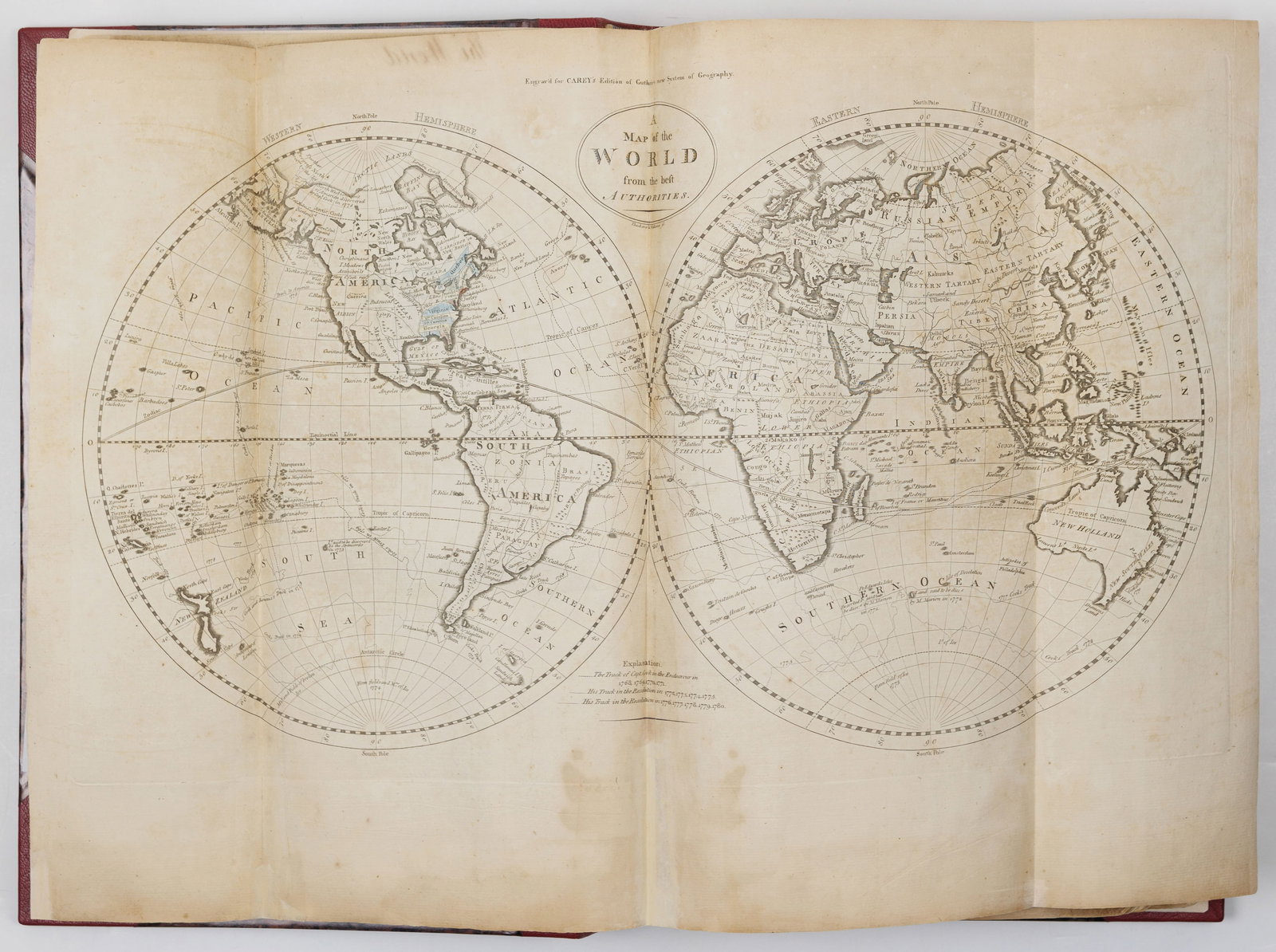 Mathew Carey's General Atlas, 1796 - America's First World Atlas: CAREY, Mathew (1760–1839). Carey's general atlas; containing: 1. Map of the world, 2. Chart of do. 3. Europe, 4. Sweden, Denmark, and Norway, 5. Russia, 6. Scotland, 7. England and Wales, 8. Ireland