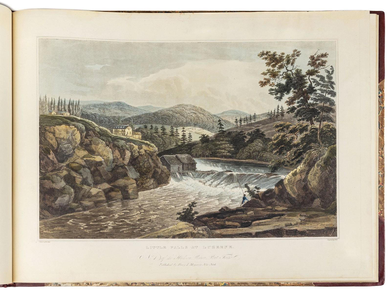 Wall & Hill's Hudson River Portfolio, The Most Beautiful Color Plate Book Published in the US in the: WALL, William G. (1792-1864).; engr. John HILL (1770-1850). The Hudson River Portfolio. New York: Henry G. Megarey, 1821 [1825]. First edition. THE BOBINS COPY of "THE MOST BEAUTIFUL COLOR PLATE BOOK 