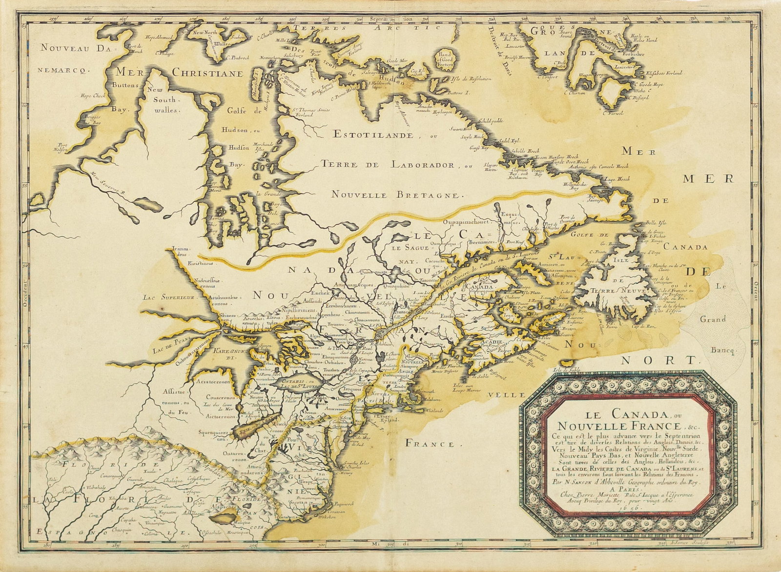 Nicolas Sanson Map of Canada, 1656 - The First of Canada to show all five Great Lakes (1 of 1)