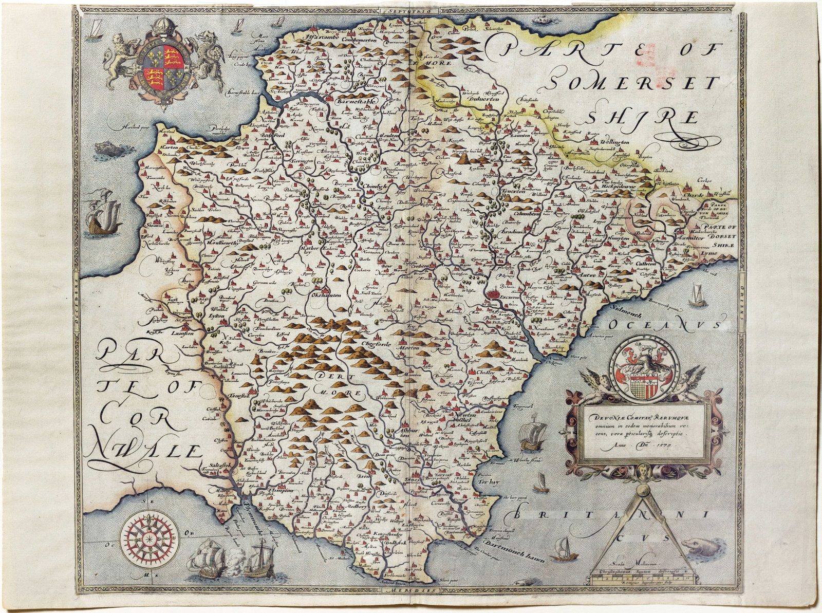Saxton's Map of Devon, The first printed map of Devon, England (1 of 1)