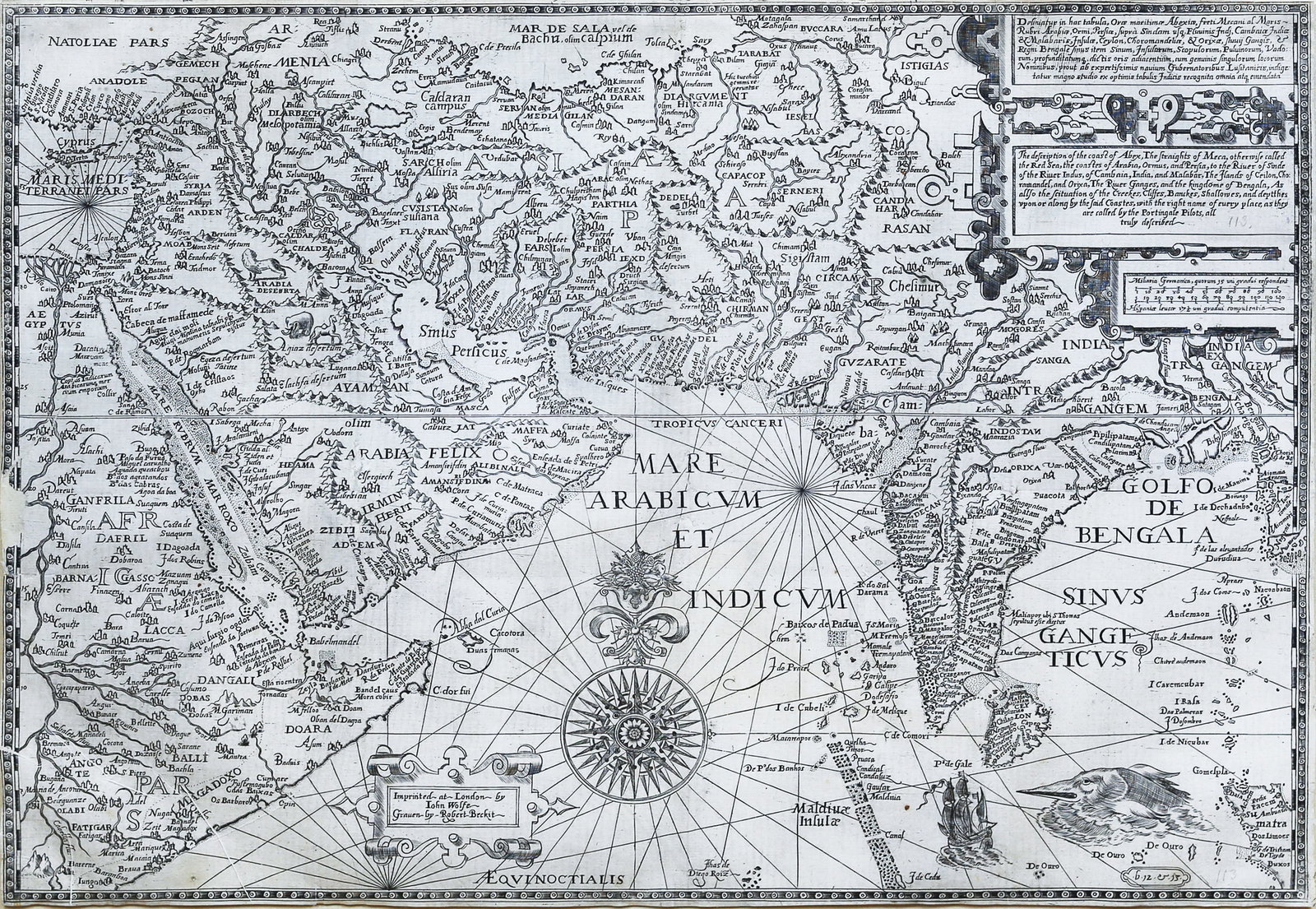 Linschoten's Map of India & the Middle East, One of the finest maps of the Indian Ocean, in the rare (1 of 2)