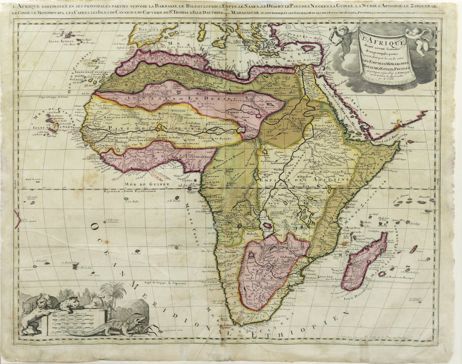 Valck's Map of Africa, 1695: VALCK, G (17th Century). L'Afrrique... Engraved map with original hand color. Amsterdam, c. 1695. 20" x 24" sheet. Sanson's appealing map of Africa, here in an edition by G. Valck who was granted the 