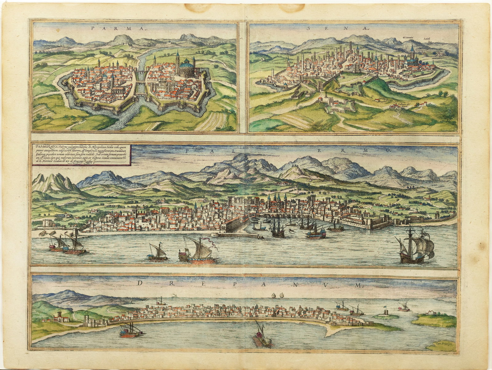 Braun & Hogenberg City View, Parma, Siena, Palermo, Trapani, Italy (1 of 1)