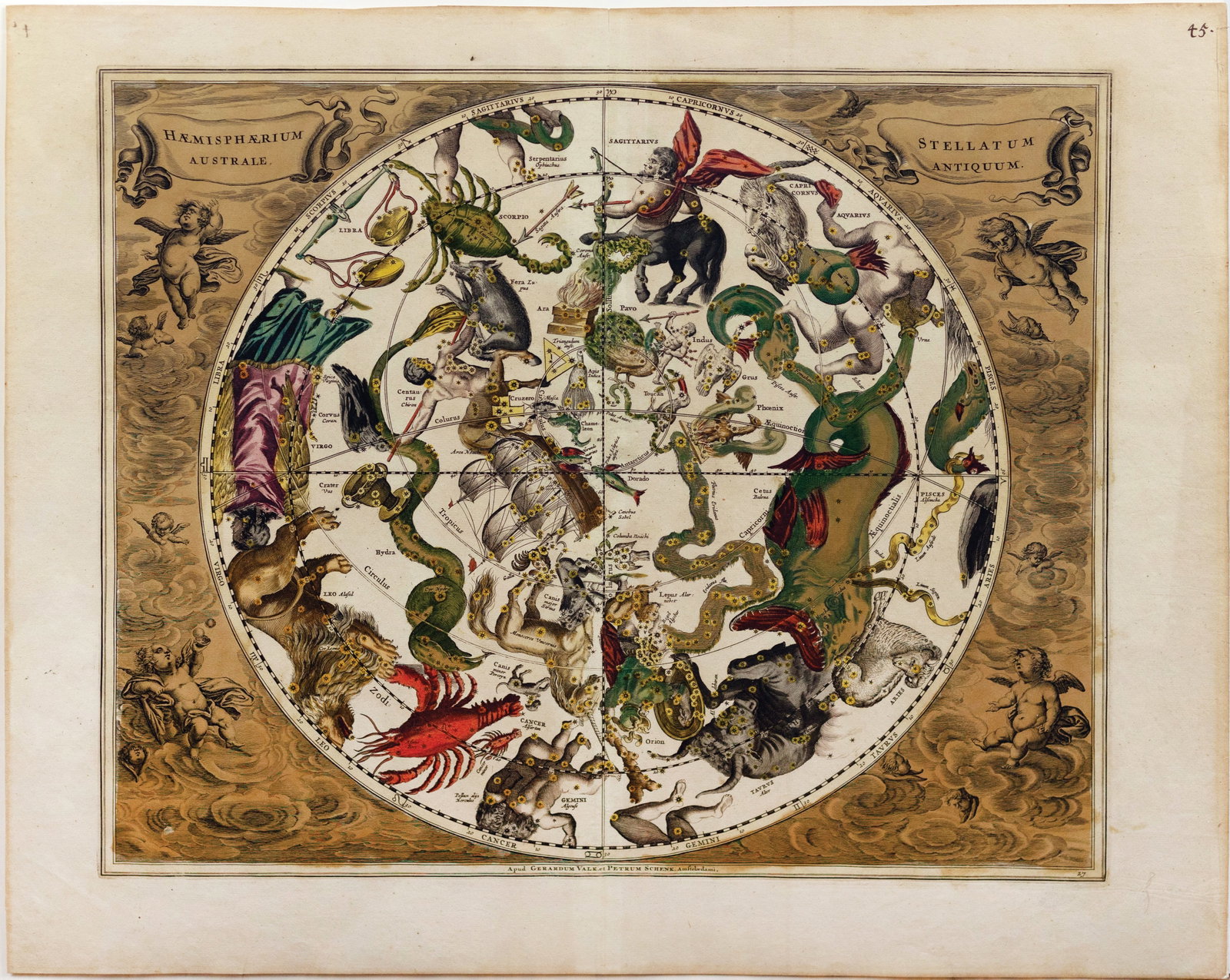 Cellarius Celestial Map, Haemisphaerium stellatum australe antiquum [Southern Hemisphere, Zodiac] (1 of 1)