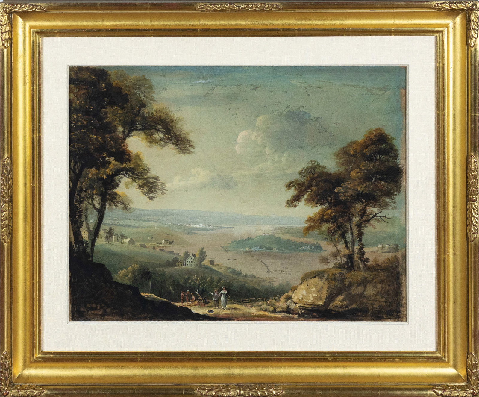 George Beck Watercolor of Georgetown & the City of Washington - The First Views of Washington D.C.,: BECK, George Jacob (1748-1812). Georgetown and the City of Washington. Gouache and watercolor on paper in gold-lead frame. c. 1795. 15 3/4" x 20 1/2" visible, 24" x 29" framed. Provenance: Private col