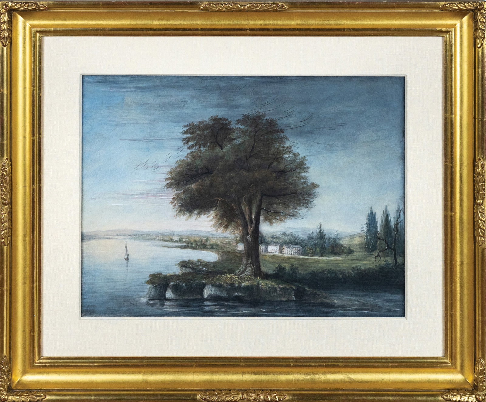 George Beck Watercolor of a North View of the City of Washington - The First Views of Washington: BECK, George Jacob (1748-1812). A North View of the City of Washington. Gouache and watercolor on paper in gold-leaf frame. c.1795-1798. 15" x 19 1/2" visible, 24" x 29" framed. THE BIRTH OF WASHINGTO