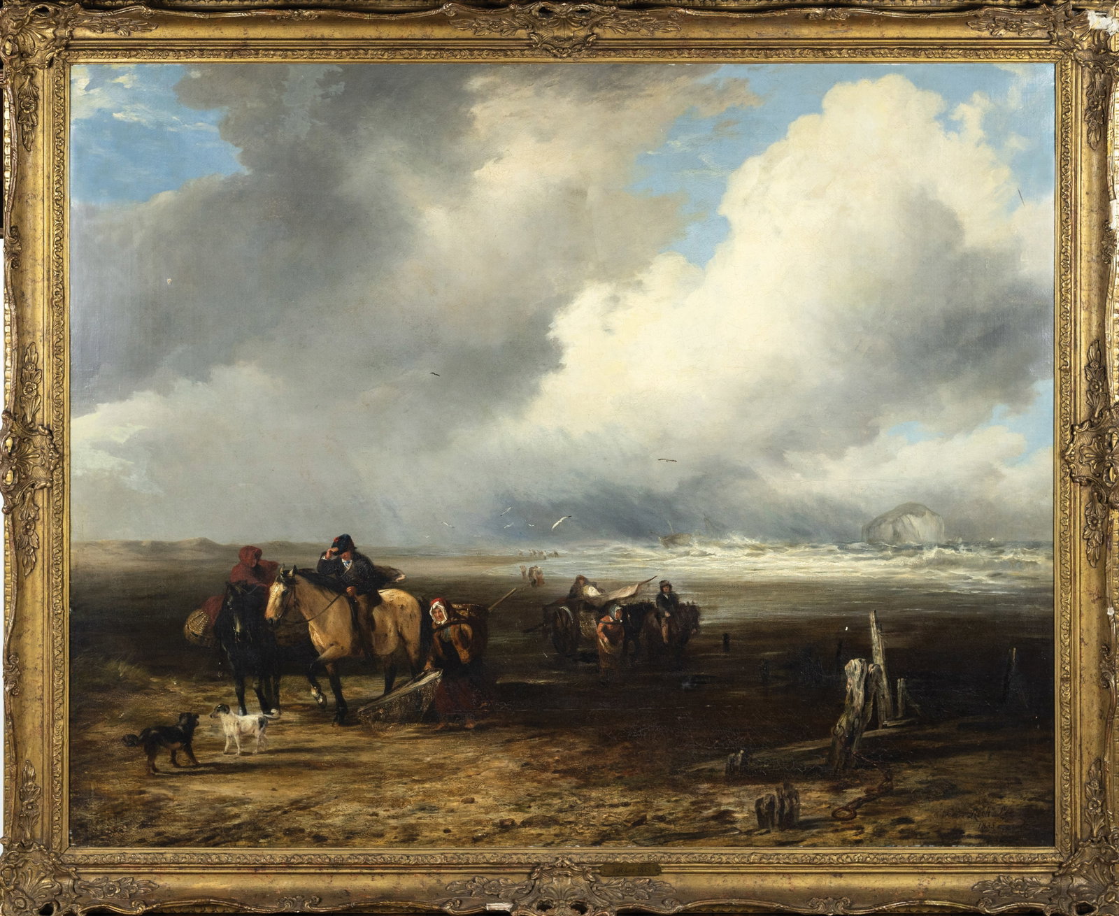 Rare Early Frederick Richard Lee Signed Oil Painting An Estuary scene with figures and a storm (1 of 1)