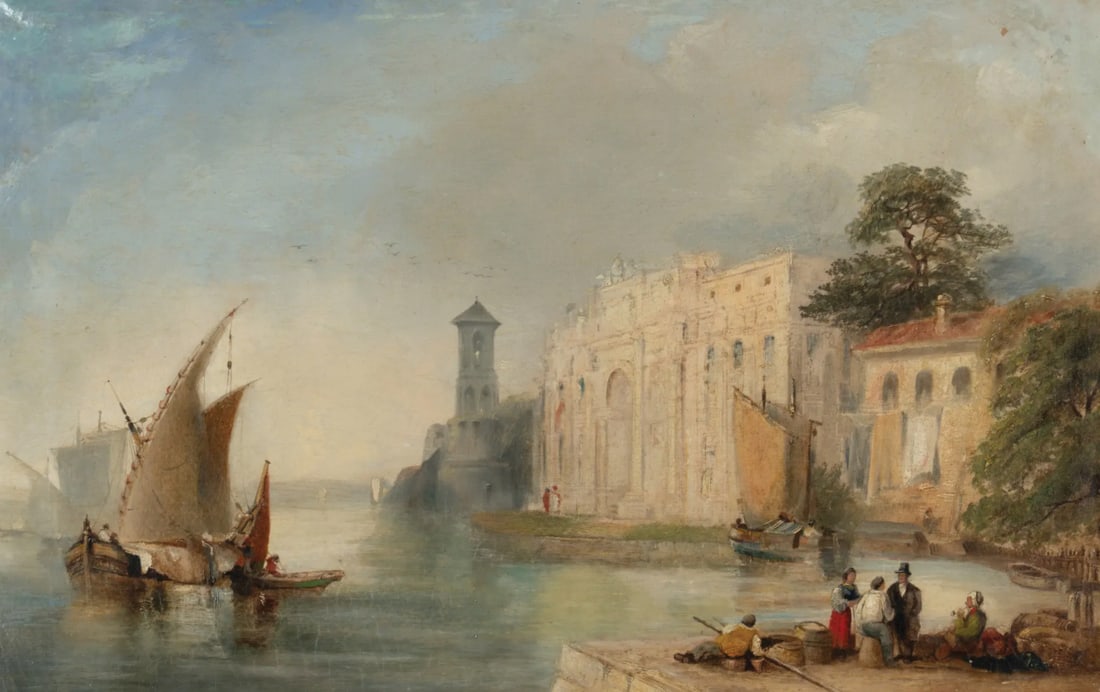 David Roberts Signed Oil of a Venetian Harbor Scene (1 of 1)