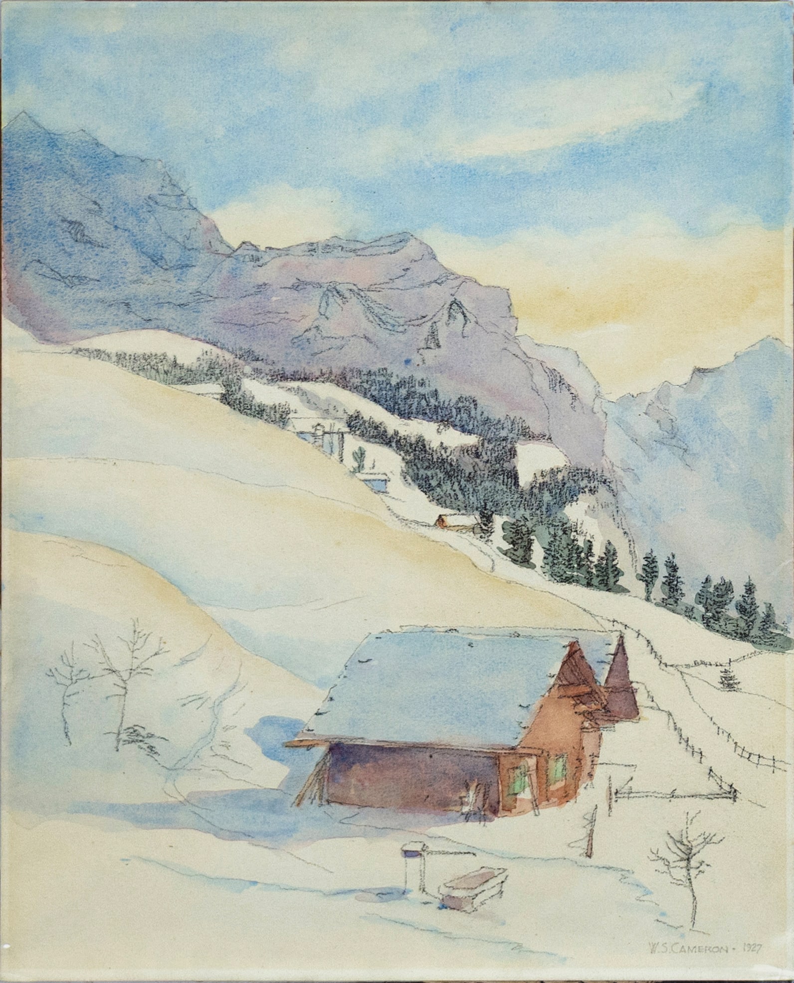 William Spottswoods Camerion Winter Cabin Watercolor (1 of 2)