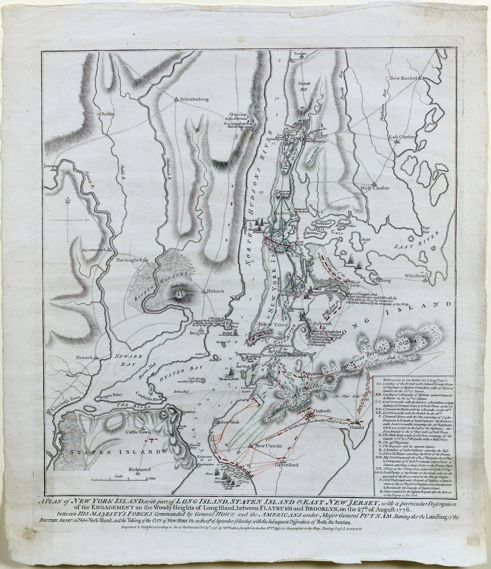 Faden Plan of New York Island, 5th State showing progress for the Battle of New York (1 of 1)