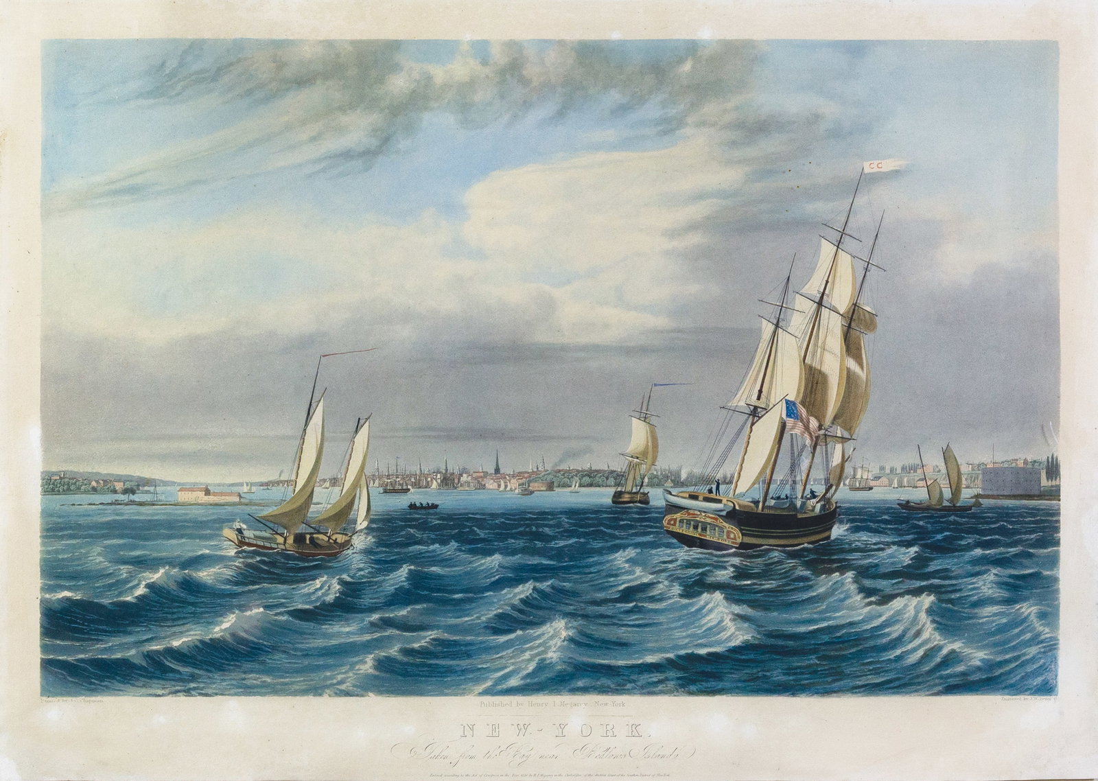 Bennett Aquatint of New York, Taken from the Bay Near Bedlow's Island (1 of 2)