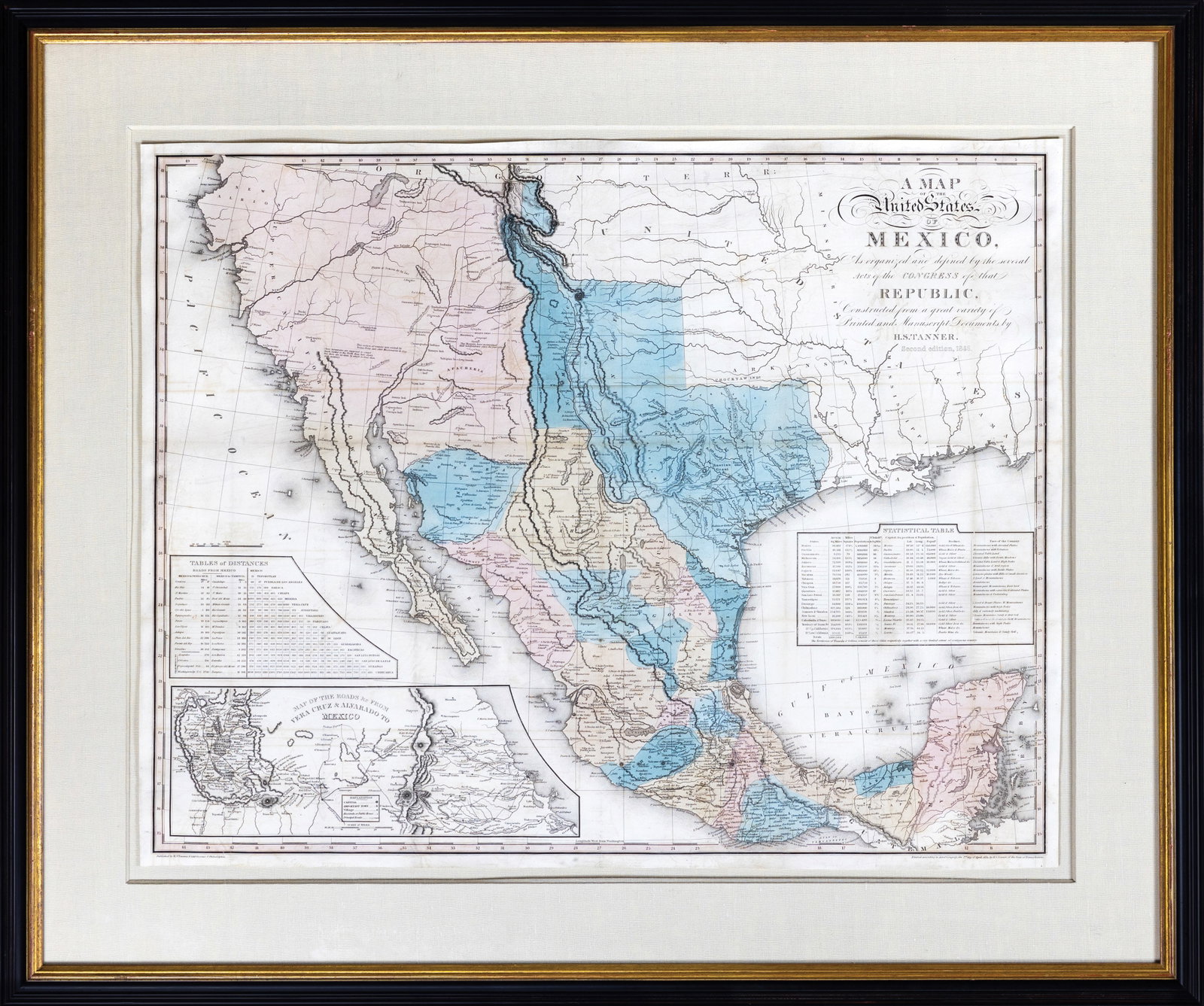 Henry S. Tanner Lithographed Map of the United States of Mexico, 1846: TANNER, Henry S. (1786-1858). A Map of the United States of Mexico, as Organized and defined by the several acts of Congress of that Republic. Lithograph with original hand color. New York: H.S. Tanne