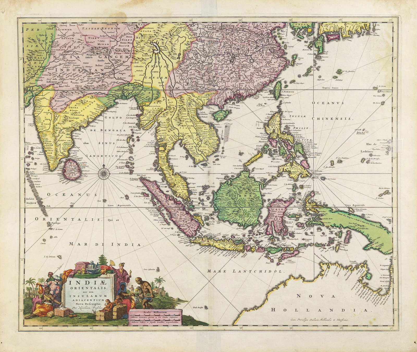 Visscher engraved map of Indiae Orientalis with superb original color (1 of 1)
