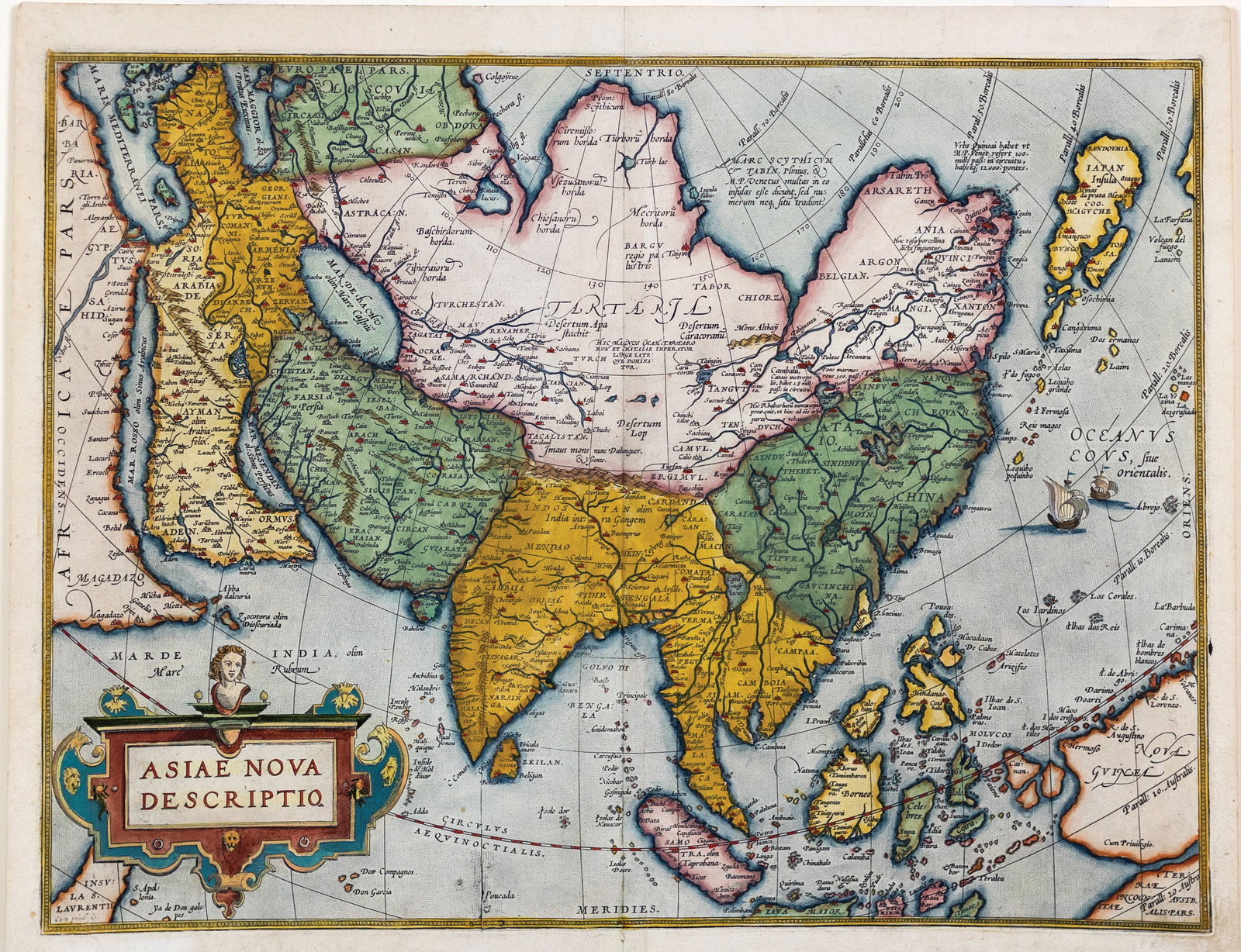 Ortelius' engraved map of Asiae Nova Descriptio with extraordinary original color (1 of 1)