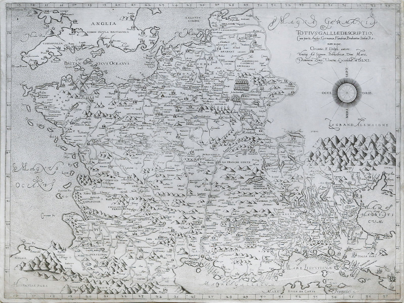 An extremely rare Lafreri School map of France originally by the Great French Mathematician Oronce (1 of 3)
