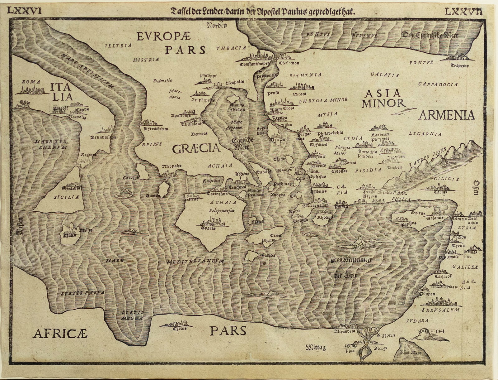 Bunting Woodcut Map of the Ancient Christian World, Apostle Paul (1 of 1)