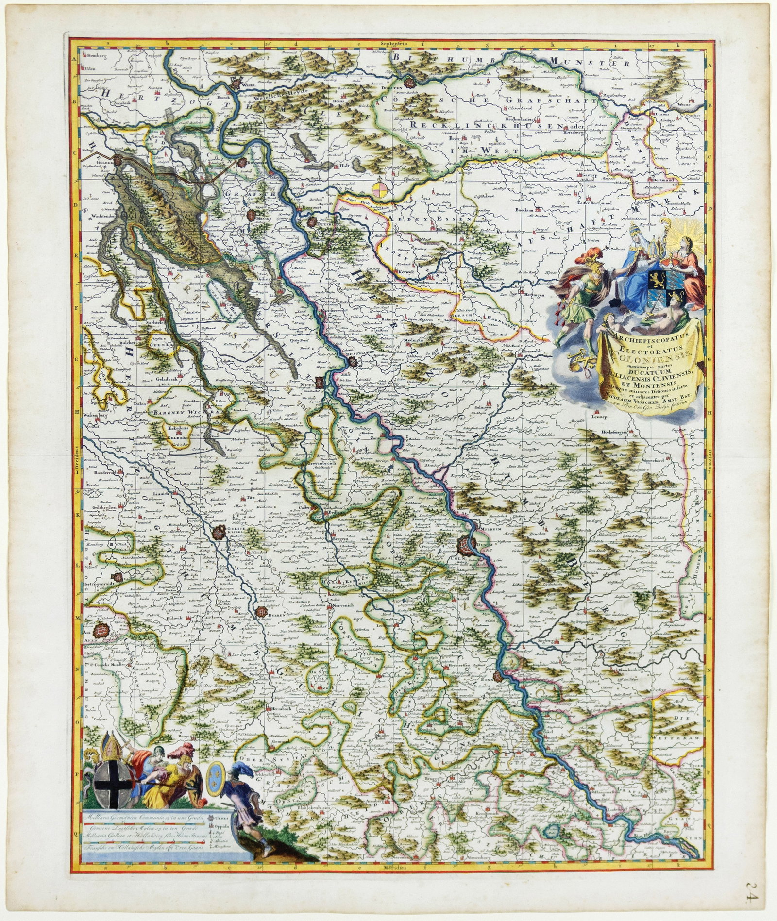 Visscher engraved map, with exceptional color by Van Santen - Archbishopric and Electorate of (1 of 1)