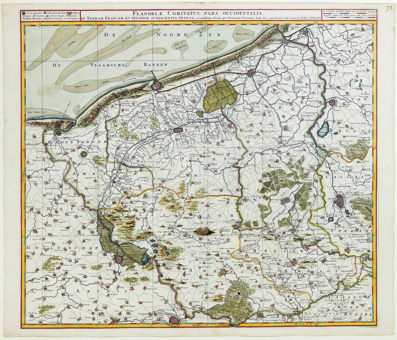 Visscher engraved map, with exceptional color by Van Santen - [Western Flanders or Belgium] (1 of 1)