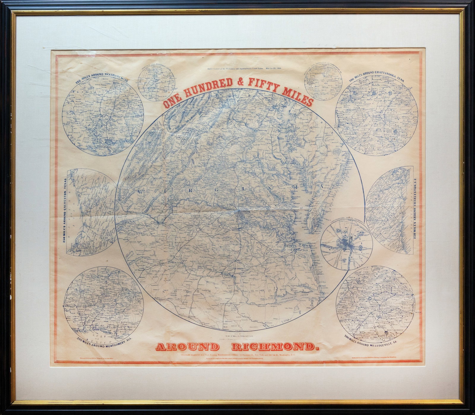 Mangus Civil War Map of 150 Miles Around Richmond, Virginia (1 of 1)