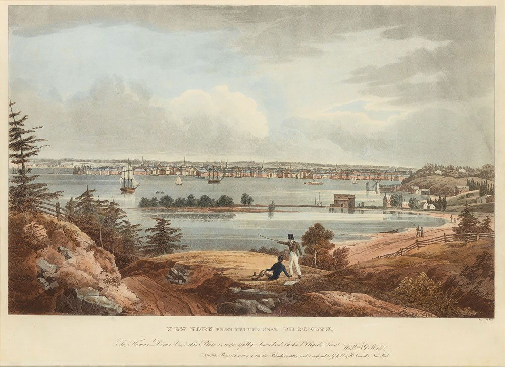 After William Guy Wall, New York from Heights near: New York: Bourne Depository of Arts, 1828. Engraving. Examined in frame. Framed: 27 5/8 x 34 3/8 inches.