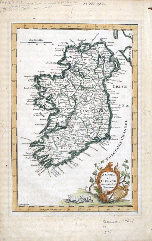 Maps of Great Britain and Ireland (6): BOWEN, Emanuel (c. 1694-1767). A New Map of Ireland. From the Best Observations. 1764. 14 1/8 x 9 1/8 inches; MERCATOR, Gerardus (1512-1594) and HONDIUS. Irlandia regnum. 1613. 16 1/2 x 20 3/4 inches;