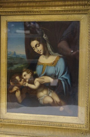 18th C. Italian Oil Painting: Oil on cradled panel, Mother and Children; 25in. X 22in.
