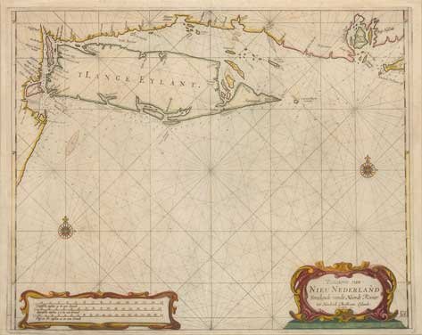 Arend Roggeveen, Pascaerte van Nieu Nederland: ROGGEVEEN, Arend. Pascaerte van Nieu Nederland Streckende vande Noordt Revier. Amsterdam: 1675. 16 3/4 x 21 inches.