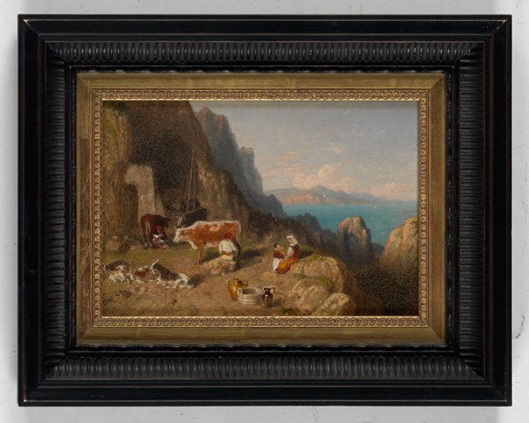 Robert Havell Jr., Cow Hearders: HAVELL, Robert Jr. (1793-1878) Cow Herders. Oil on Panel. Panel size: 7 x 9 inches; framed size: 11 3/8 x 14 3/8 inches. Retail: $9,500. Provenance: Family of Robert Havell. This painting was probably