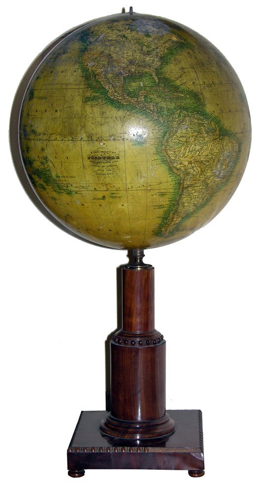 Biller - Autro-Hungarian 32 Centimeter Terrestrial: BILLER, Bernard. An Austro-Hungarian 32 centimeter (12 1/2 inches) Terrestrial Globe, ca. 1840. Mounted on a molded mahogany stand, label inscribed SCHLOSS LIECHTENSTEIN and inscribed in pencil. Appro